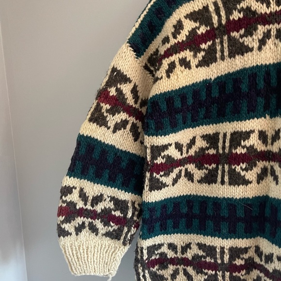 Vintage men's hand knit multicoloured chunky pure wool Nordic Scandi fair one sz - Picture 2 of 7